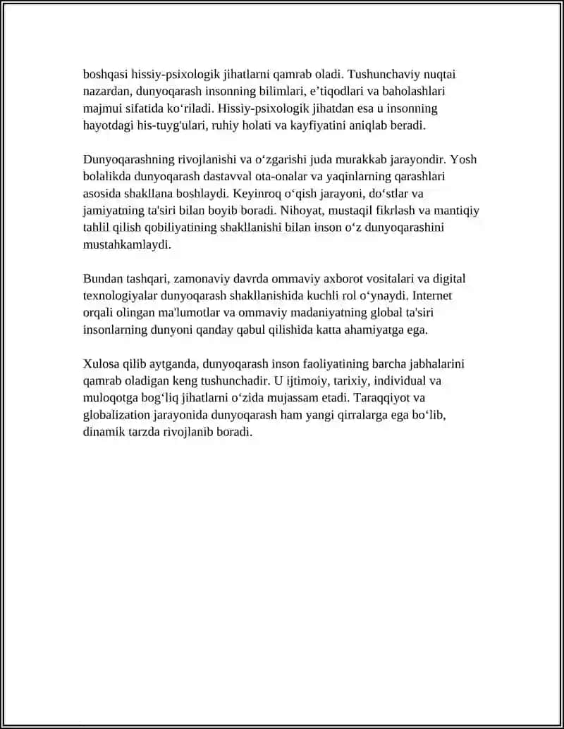DUNYOQARASHNING MOHIYATI TUZILISHI VA FUNKSIYALARI 4