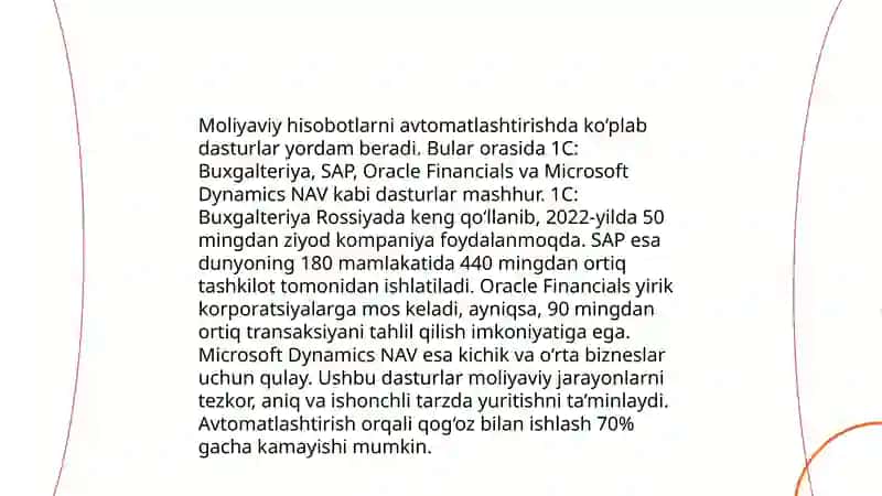 Moliyaviy amaliyotda qollaniladigan dasturiy talimotlar va ular ishlash texnologiyasi 4