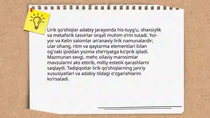 Qo'shiqlarning janriy xususiyatlari va adabiy jarayonda o'rganilishi 4