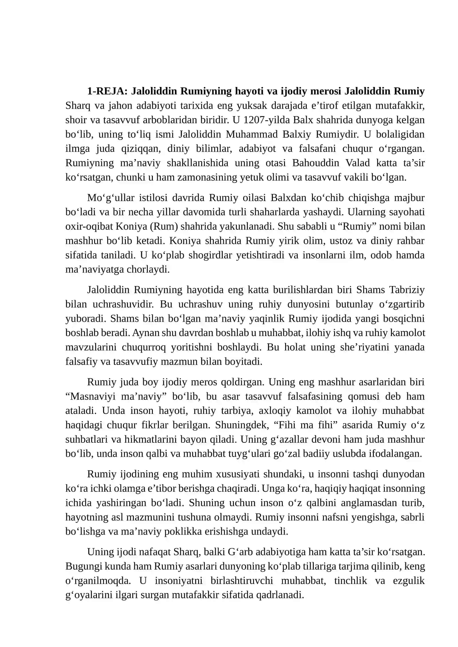 Jaloliddin Rumiy va uning “Ichingdagi ichingdadir” asari mohiyati bo‘yicha 4