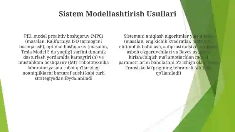 Boshqarish, modellash va identifikatsiya 4