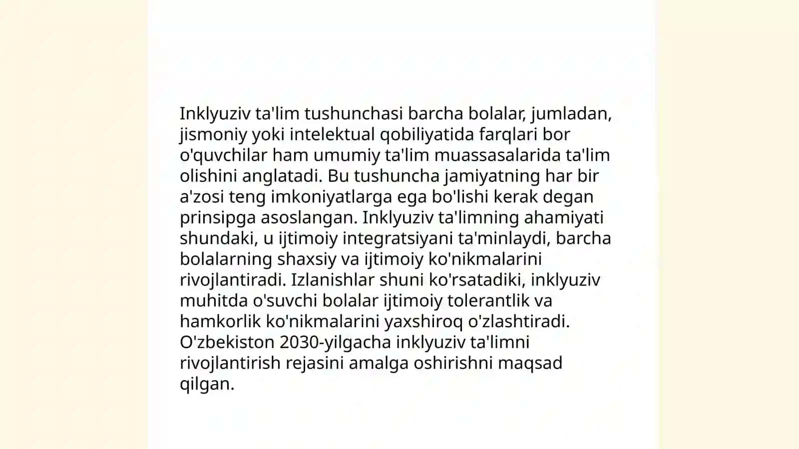 O'zbekiston Respublikasida inklyuziv ta'limni qo'llab-quvvatlashning xuquqiy asoslari va amaliy tajribalar 4