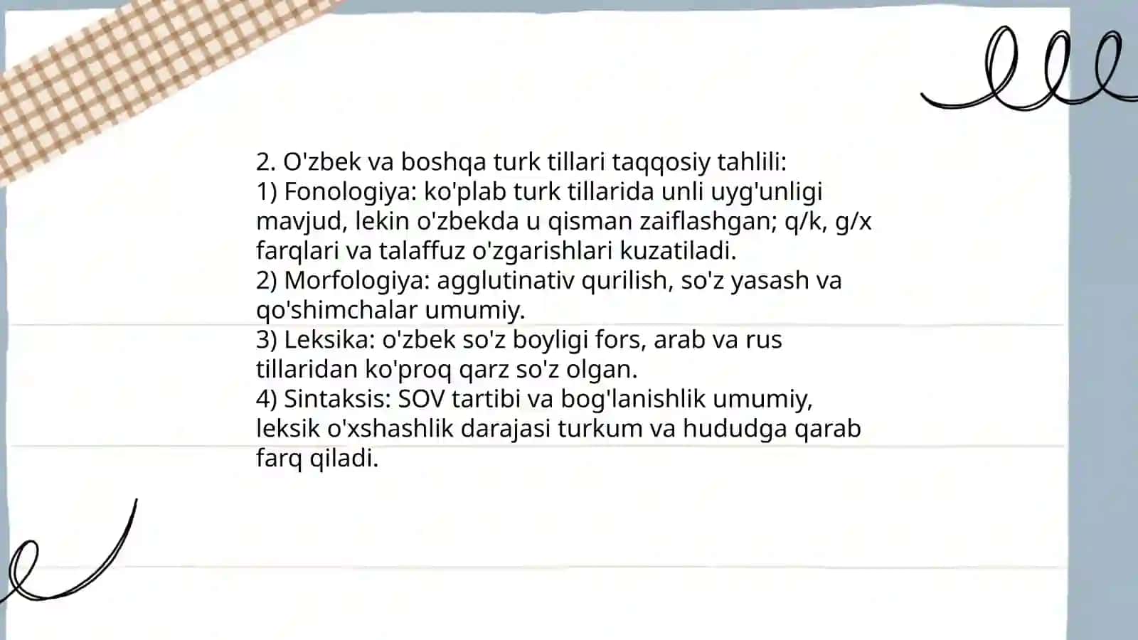 O'zbek tilining dunyo tillari oilasidagi o'rni 4