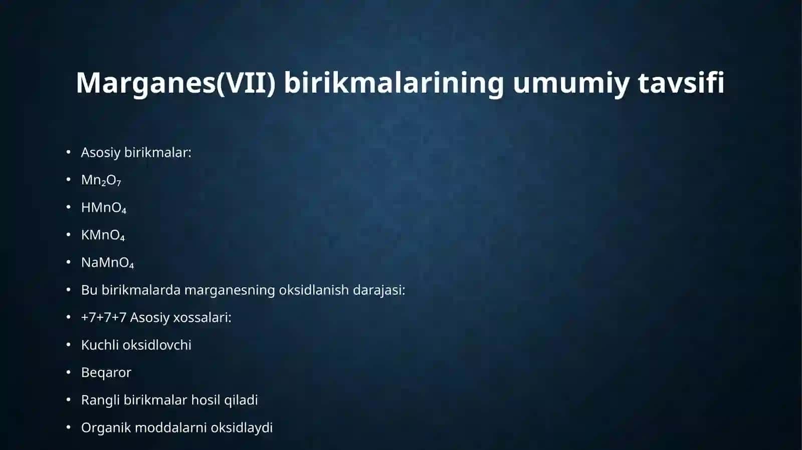 Marganes(VII) birikmalar va ularning xossalari 4