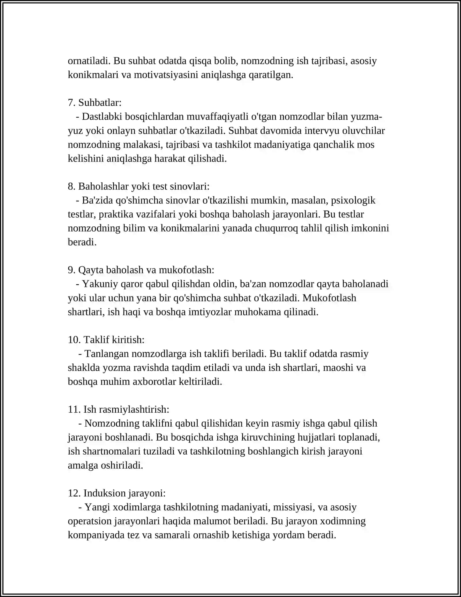ISHGA QABUL QILISHNI TASHKIL ETISH. KADRLARNI TANLASH MEXANIZMLARI 4