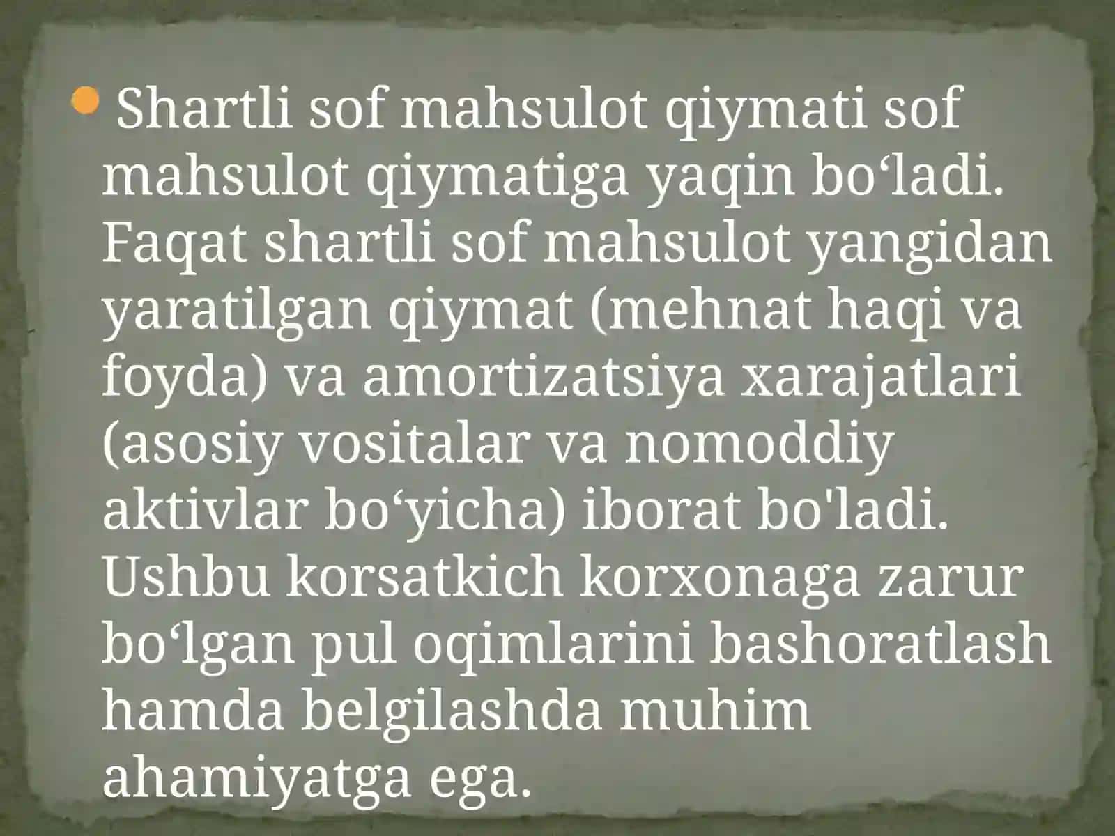 MAHSULOT (ISH, XIZMAT)LAR ISHLAB CHIQARISH VA SOTISH XAJMINING TAHLILI 4