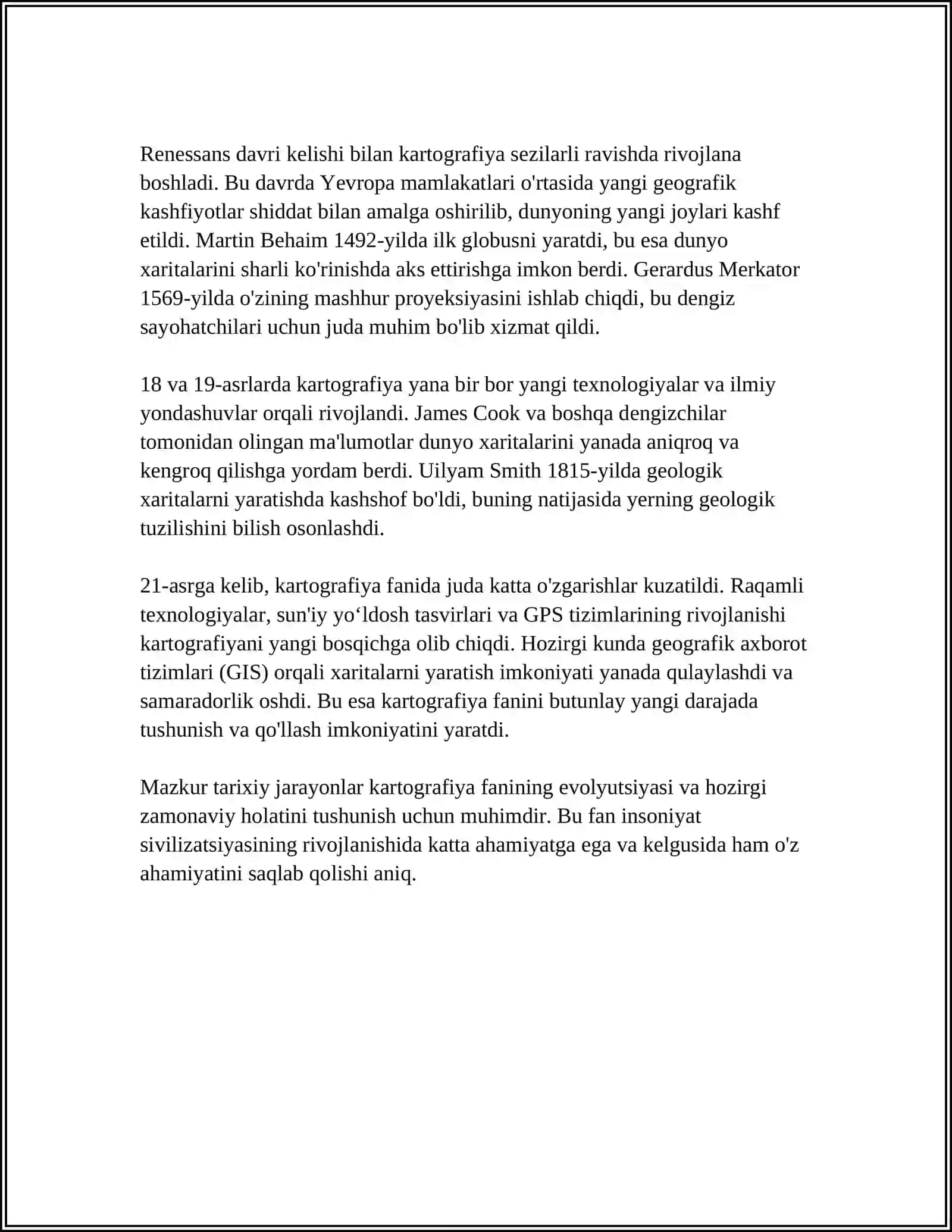 MUSTAQIL ISH Mavzu: TARIXIY KARTAGRAFIYANING SHAKLLANISHI VA TARAQQIYOTI 4