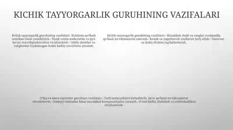 Kichik,O'Rta,Katta Tayyorlov Guruhlarda Aplikatsiyaning Mazmuni Va Vazifalari 4