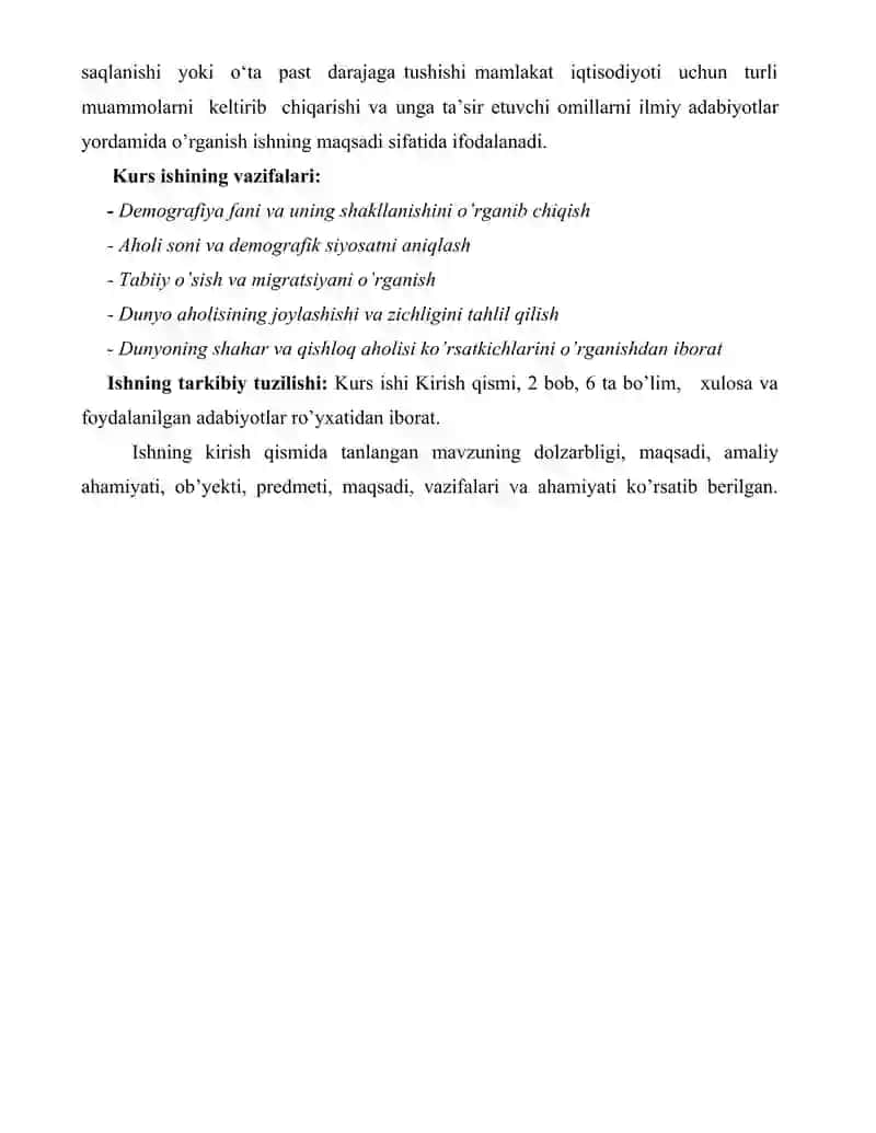 Dunyo aholisi geografiyasi KURS ISHI 4