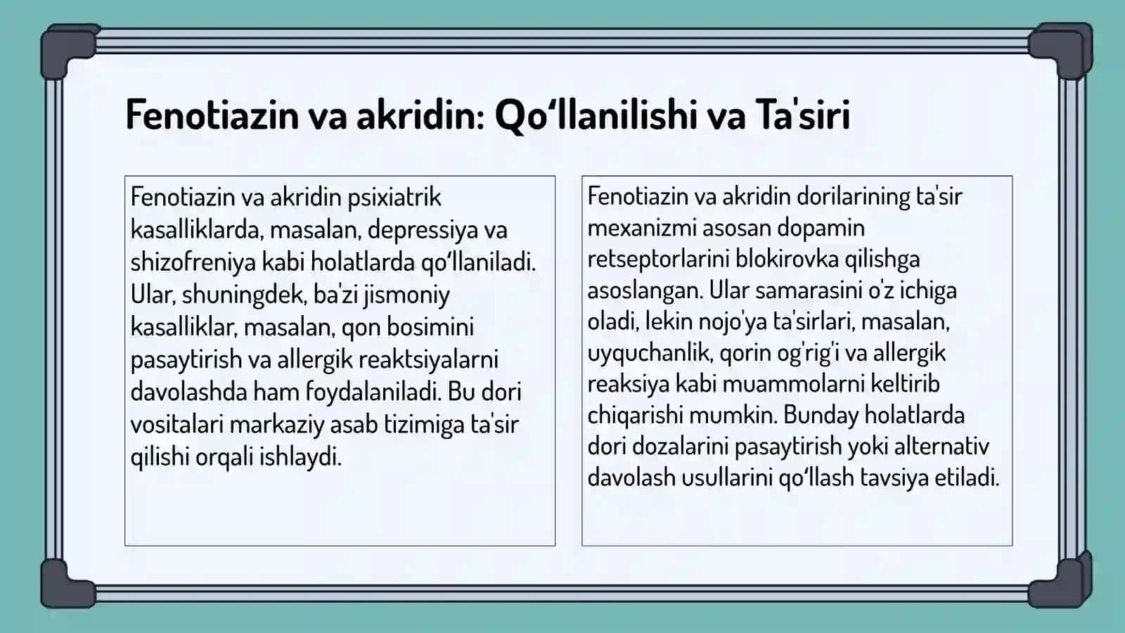Fenotiazin va akridinning tibbiyotda qo‘llaniladigan dori vositalari 4