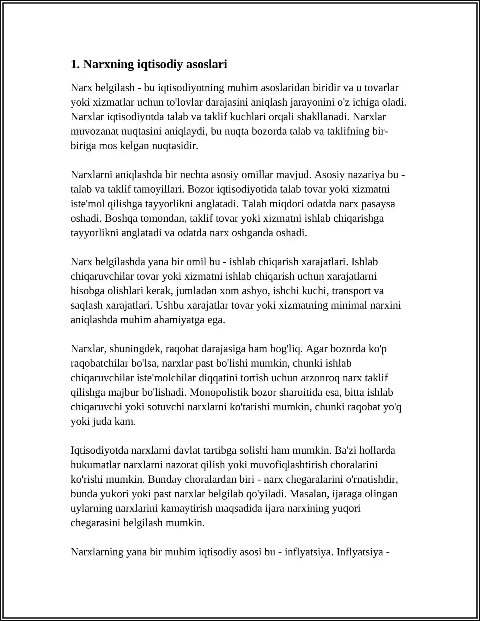 NARX,UNING OBYEKTIV ASOSLARI,TURLARI VA TASHKIL TOPISHININING BOZOR MEXANIZMI 4
