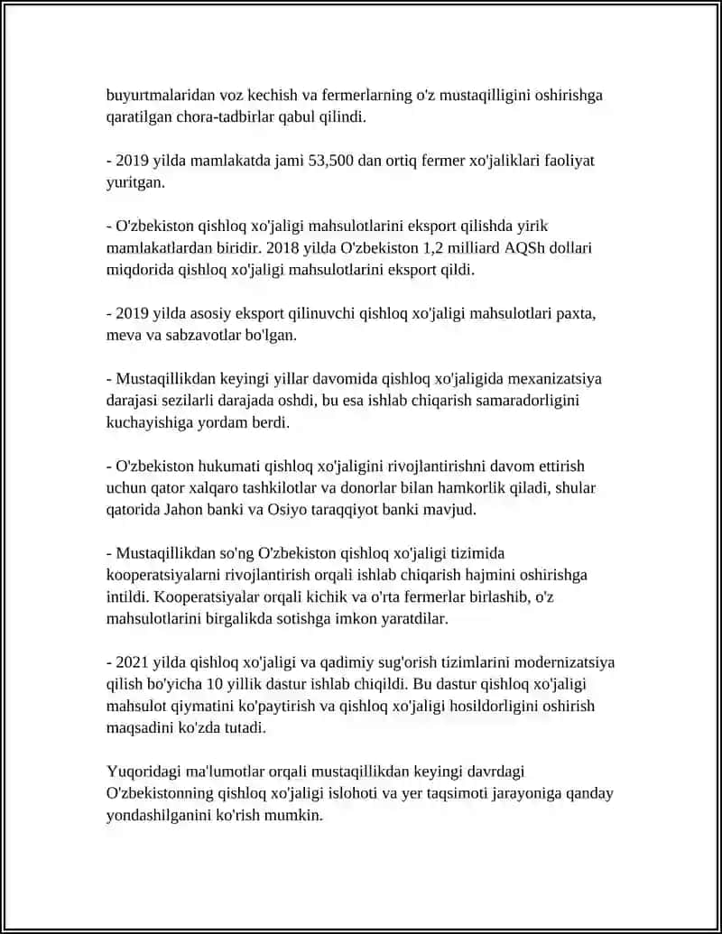 MUSTAQILLIK YILLARIDA QISHLOQ XO'JALIGI VA SANOAT SOHASIDAGI O'ZGARISHLAR 4