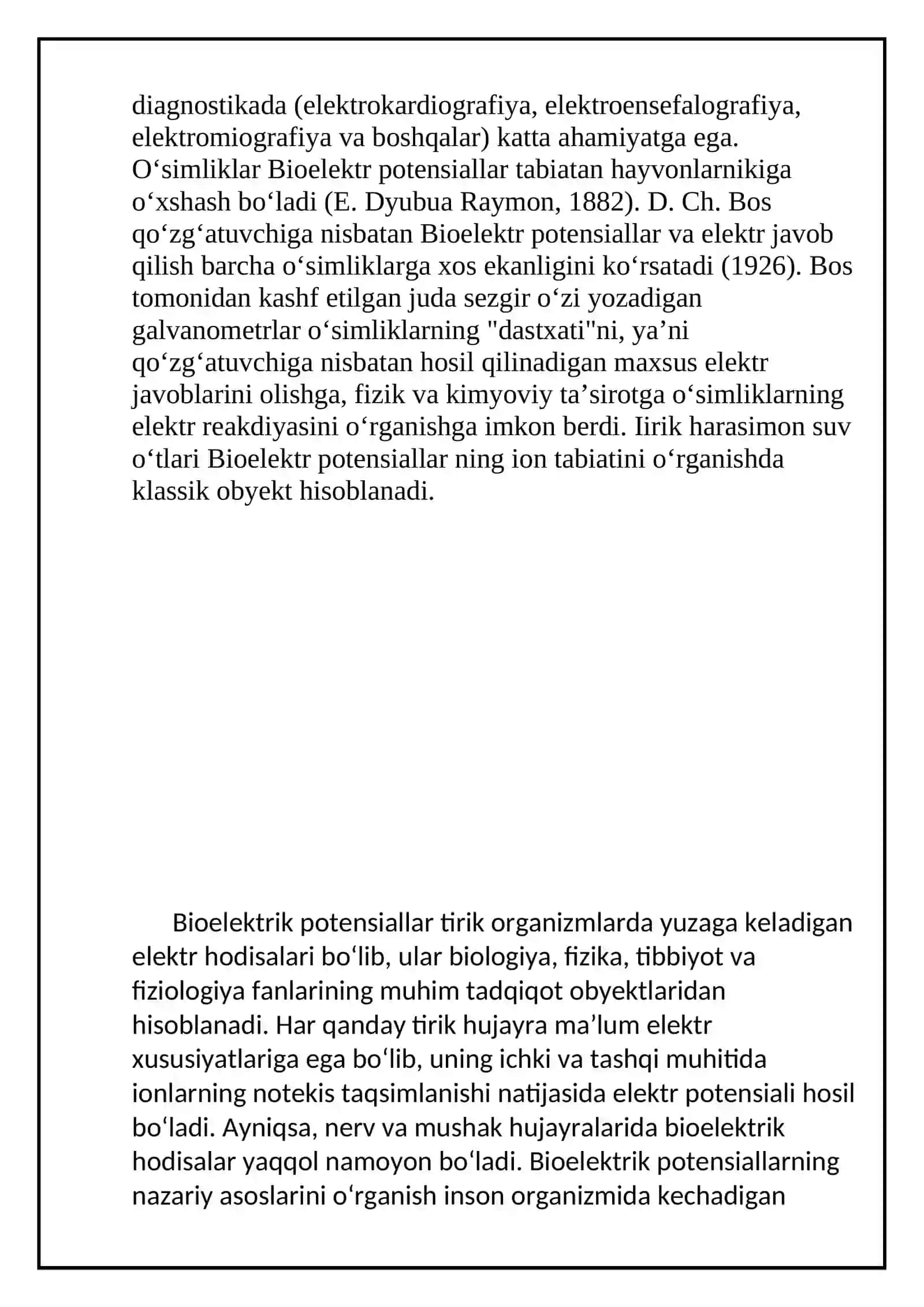 Biolelektirik potensiallar, ularning turlari. Tinchlik potensiali. Biopotensiallarni qayd qilishning fizik usullari 4