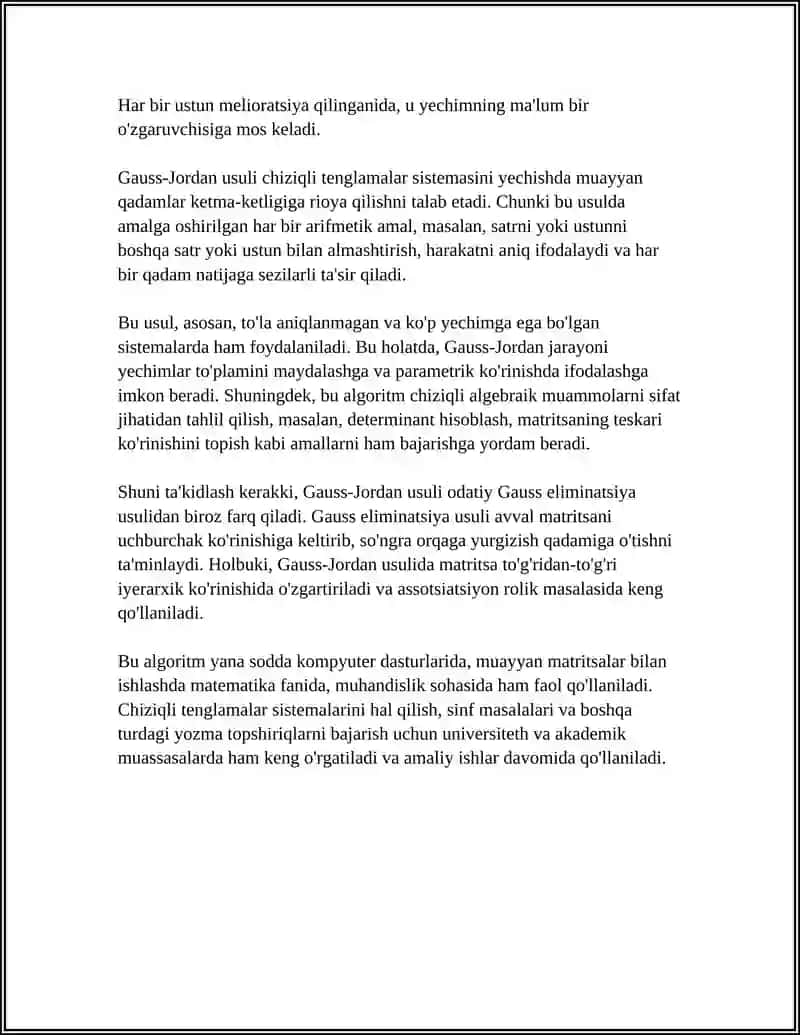 CHIZIQLI TENGLAMALAR SISTEMASINI JORDAN GAUS USULI BILAN YECHISH SOATIV KITOBI 3 QISM 4