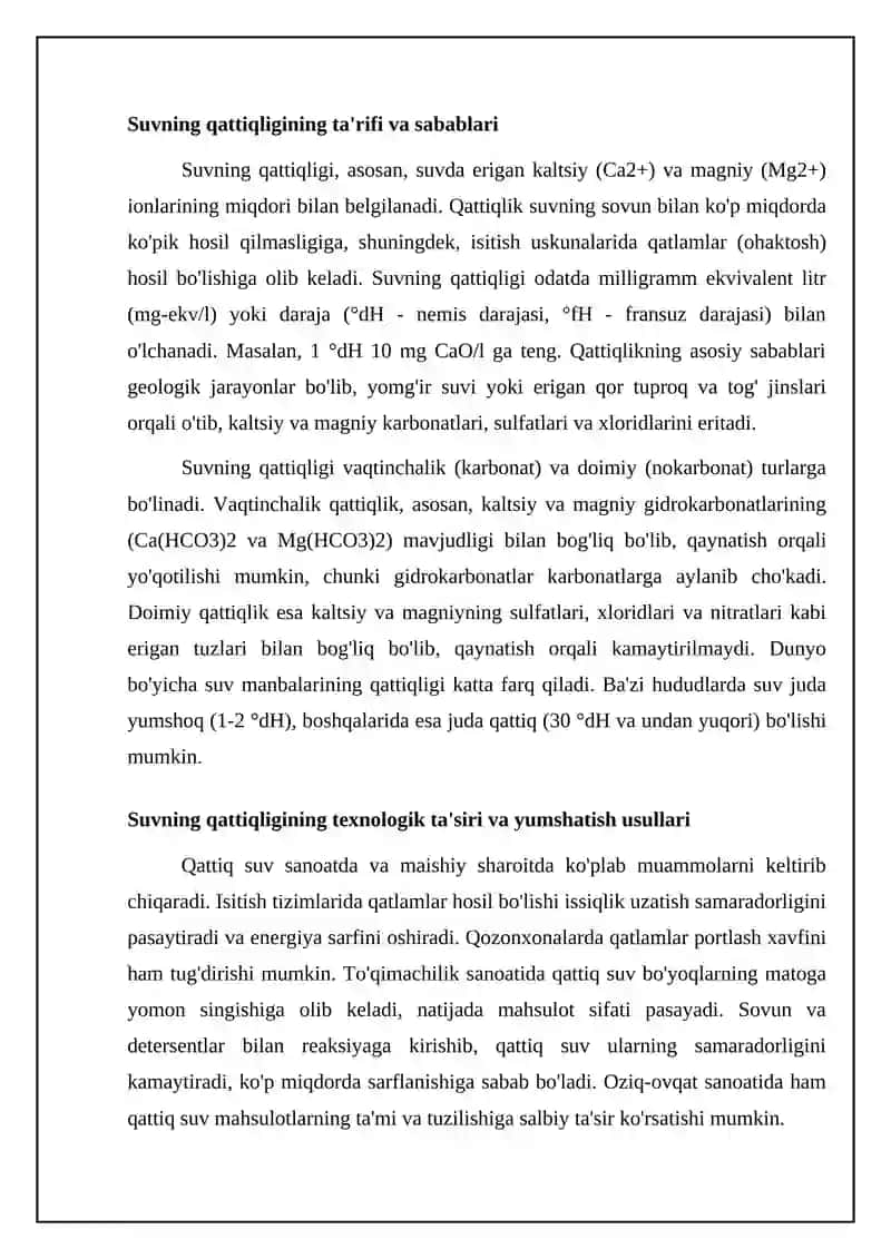 Suvning qattiqligi va uni yumshatishning texnikadagi ahamiyati 4