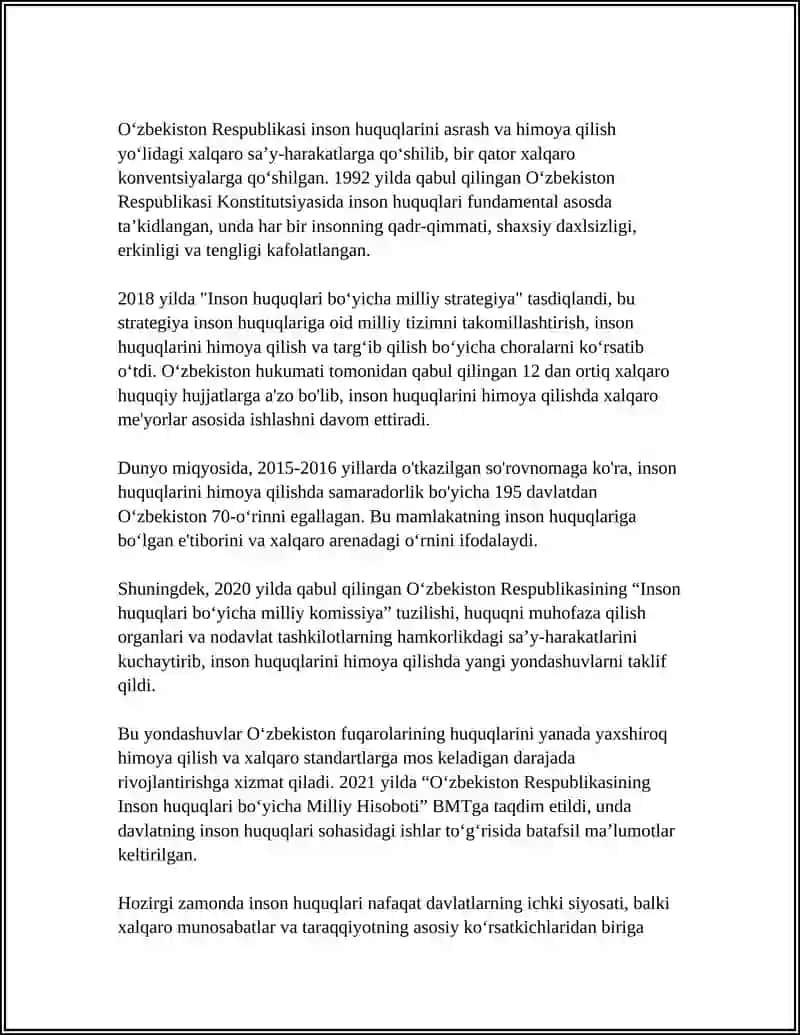 INSON VA FUQAROLARNING HUQUQ VA ERKINLIKLARINI KAFOLATLARI TUSHUNCHASI 4