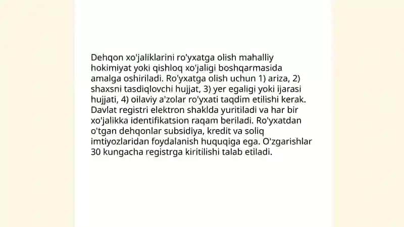 Qishloq xoʻjalik subyekti sifatida dehqon xo'jaliklarining huquqiy holati 4