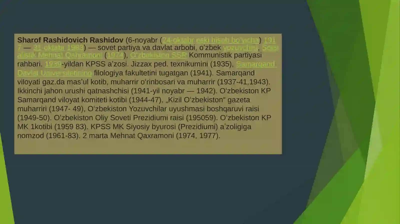 Sharof Rashidovning hayoti va faoliyati 4