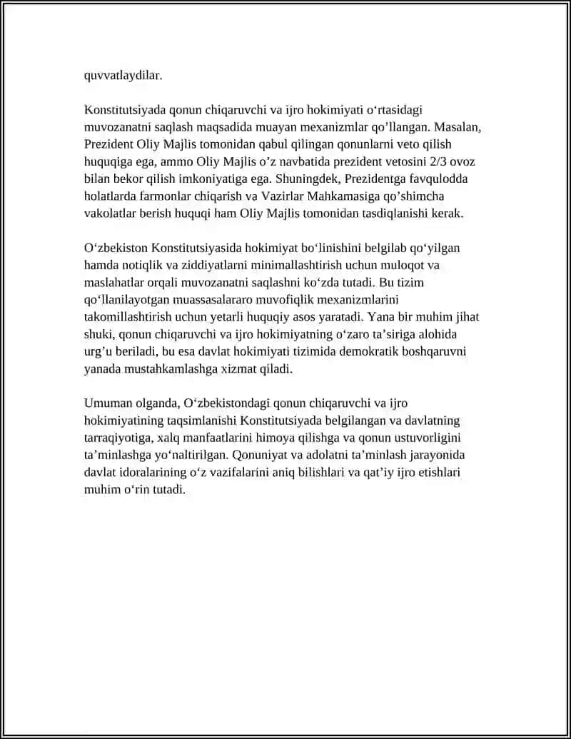 OʻZBEKISTONDA QONUN CHIQARUVCHI VA IJRO HOKIMIYATI 4