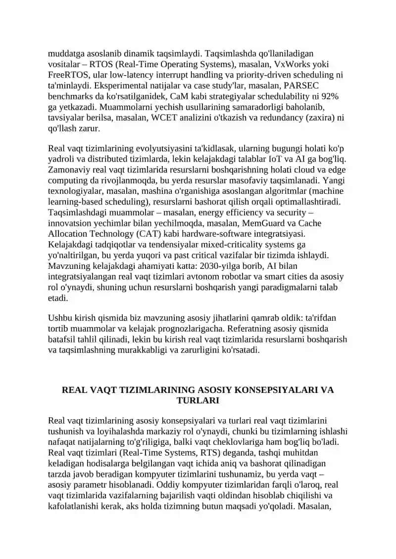 Real vaqt tizimlarida resurslarni boshqarish va taqsimlash 4