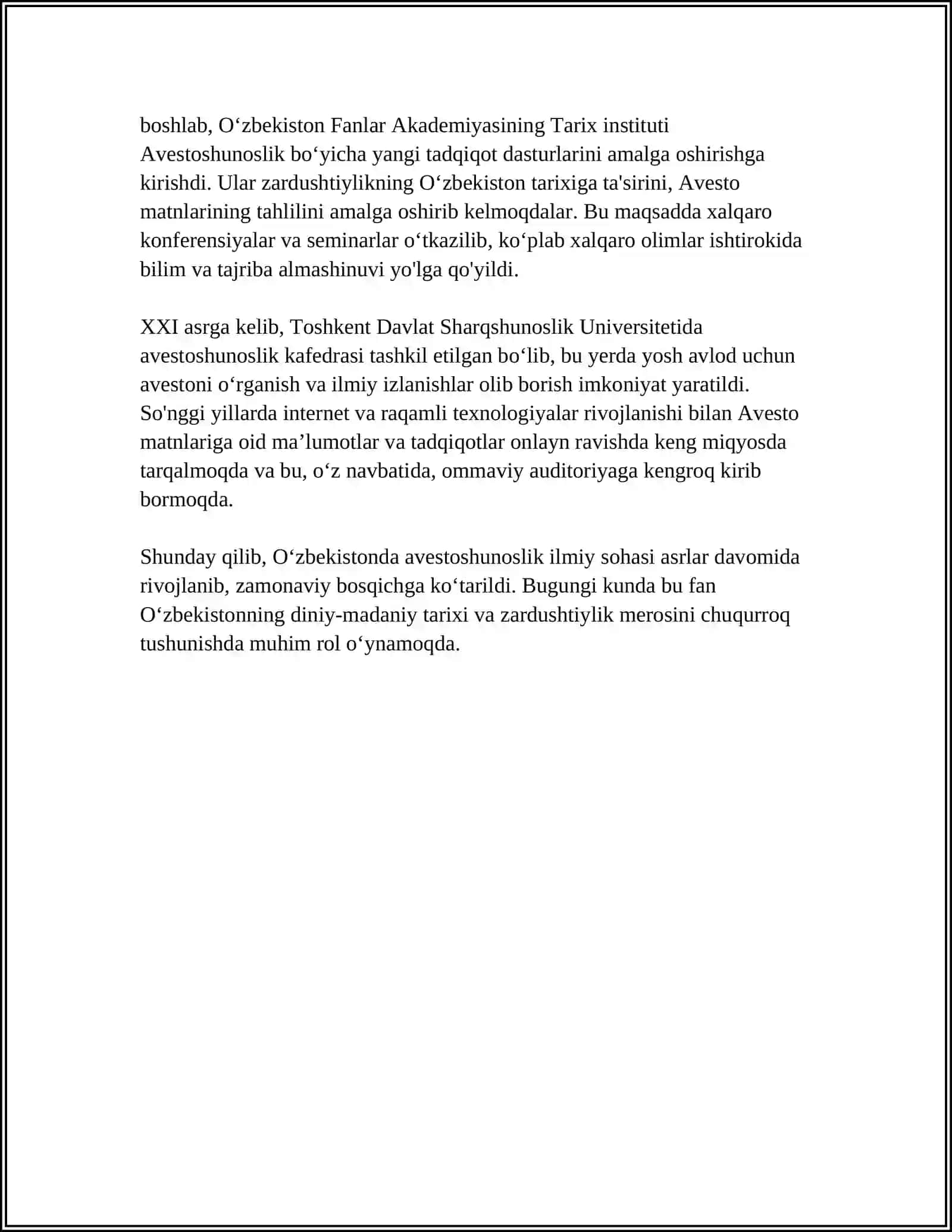 Avestoshunoslikning rivojlanish tarixi Oʻzbekistonda 4