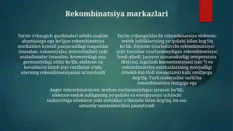 Yarim oʻtkazgichlararda zaryad tashuvchilar Rekombinatsiya 4