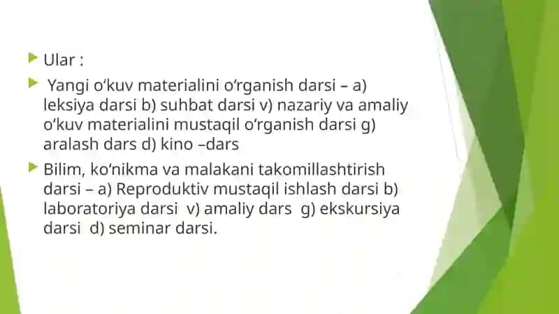 Matematika o'qitishni tashkil etish formalari. Sinf dars sistemasi 4