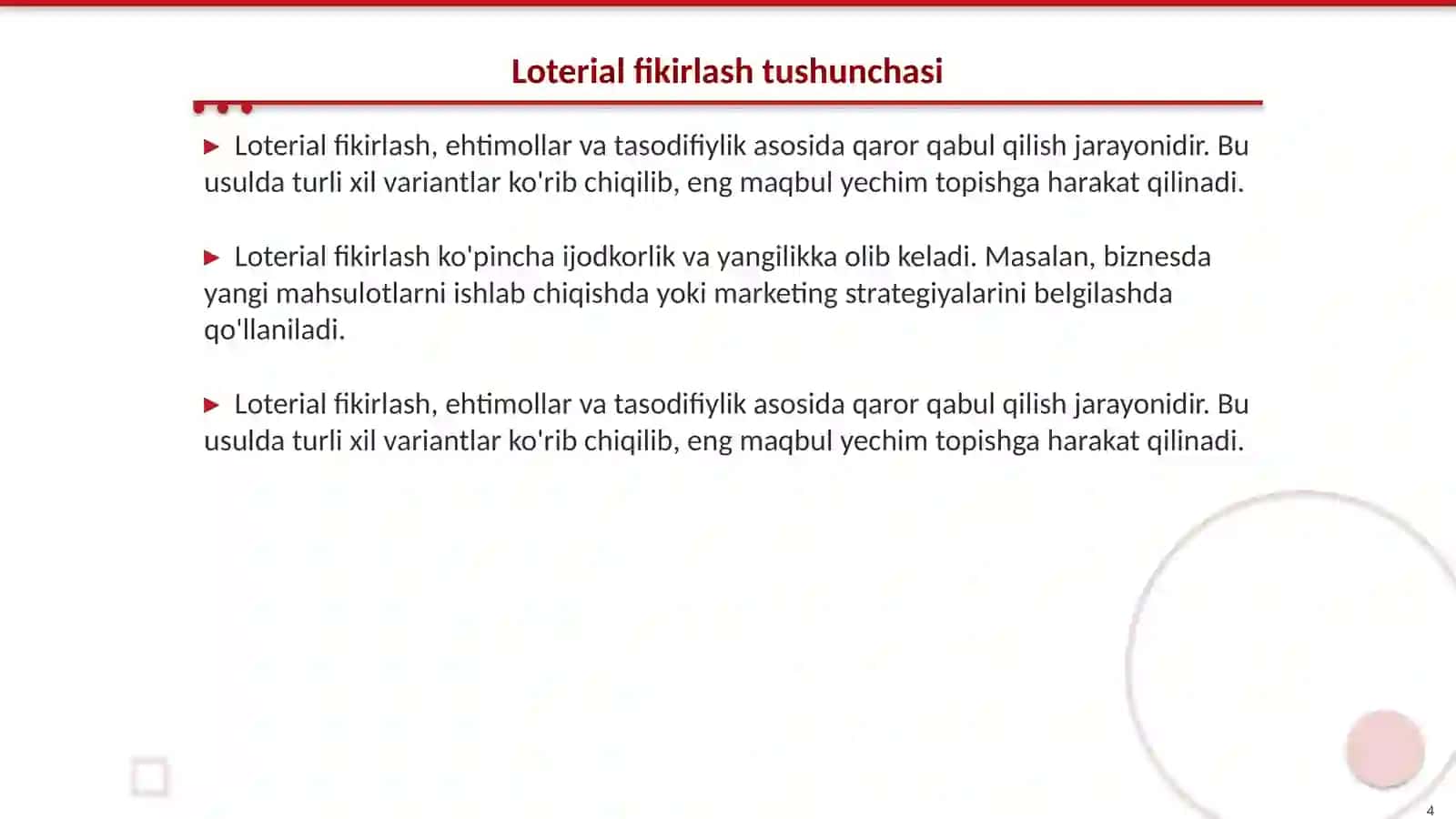 Vertical fikirlash va Loterial fikirlash 4