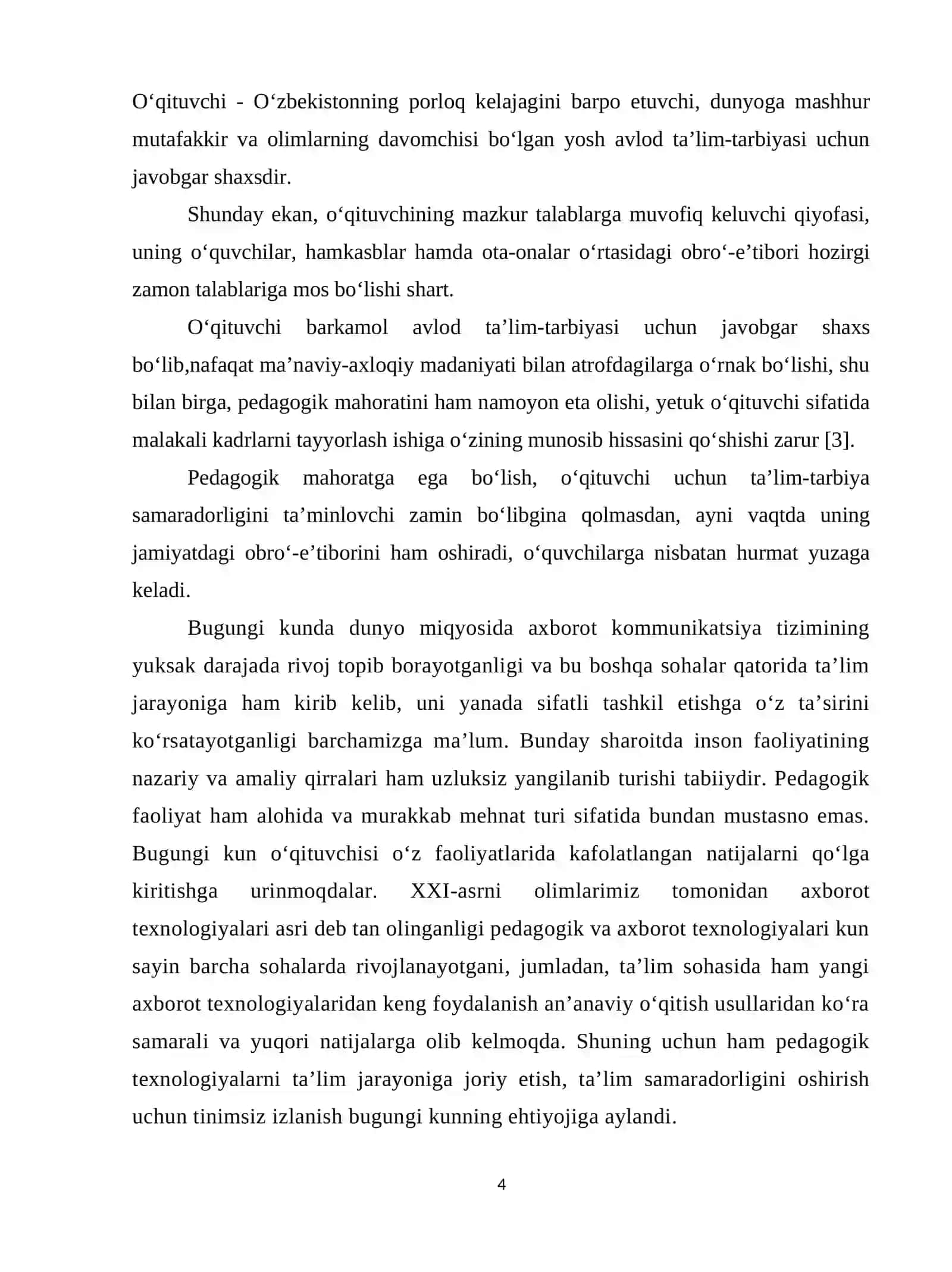 "SHAXS TARBIYASIDA PEDAGOGIK TEXNOLOGIYALARDAN FOYDALANISH" 4