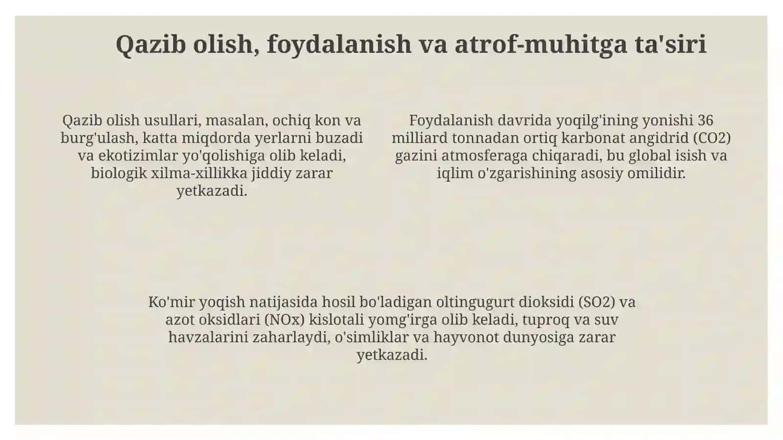 Qazilma yoqilg'ilar: Ta'rifi, turlari va shakllanishi 4