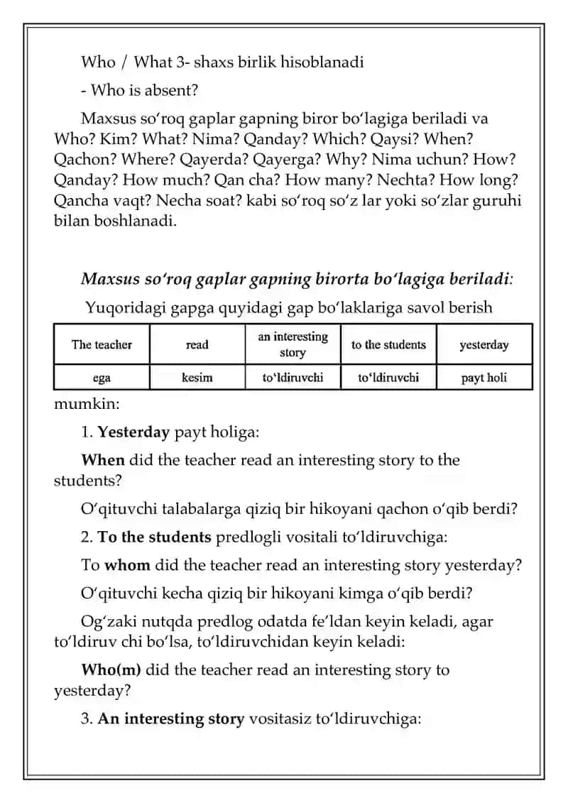 Maxsus so’roq gaplar(W/h questions) 4