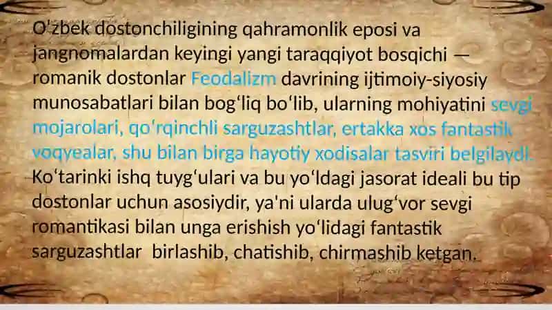 Romanik dostonlarning o‘ziga xosligi 4