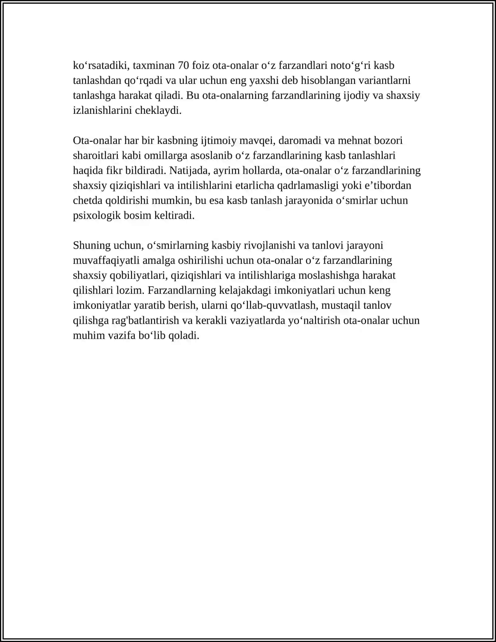 O‘SPIRINLIK DAVRIDA KASB TANLASHGA DOIR MUAMMOLAR 4