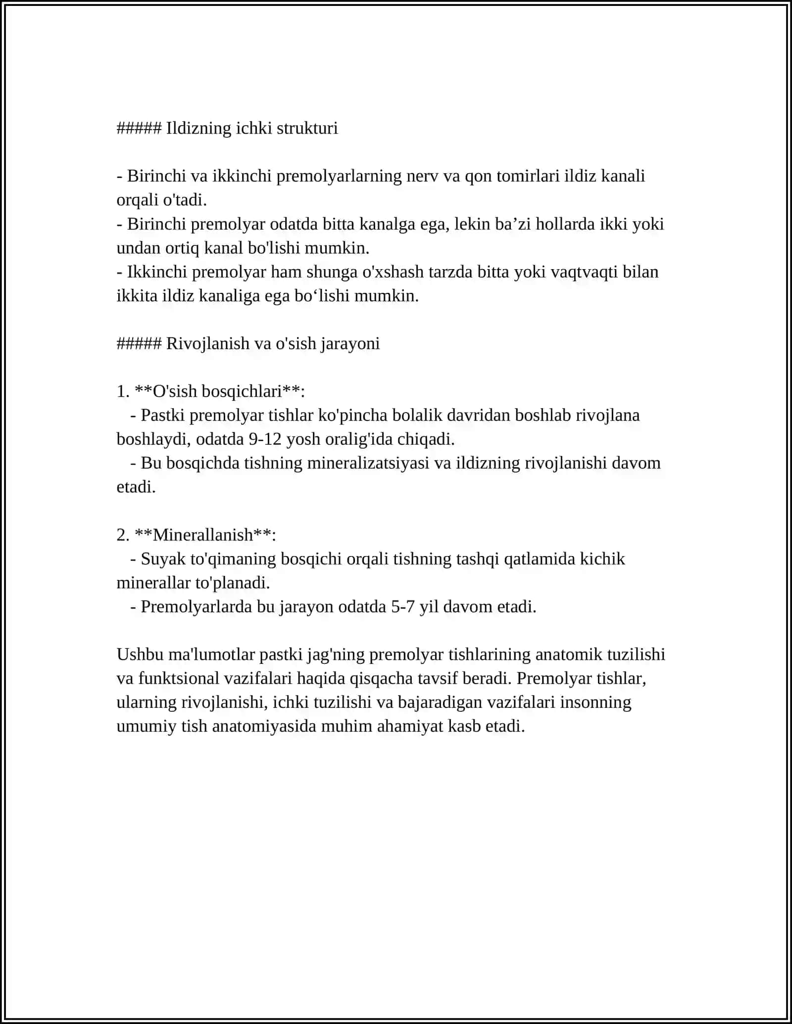 Pastki jag'ning premolyar tishlarining anatomiyasi 4
