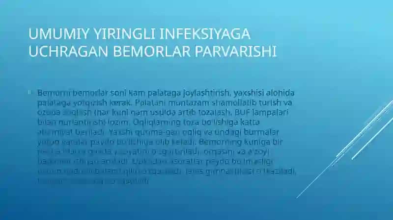 Yiring lixirurgik kasalliklar bilan o`rigan bemorlarni parvarish qilish 4