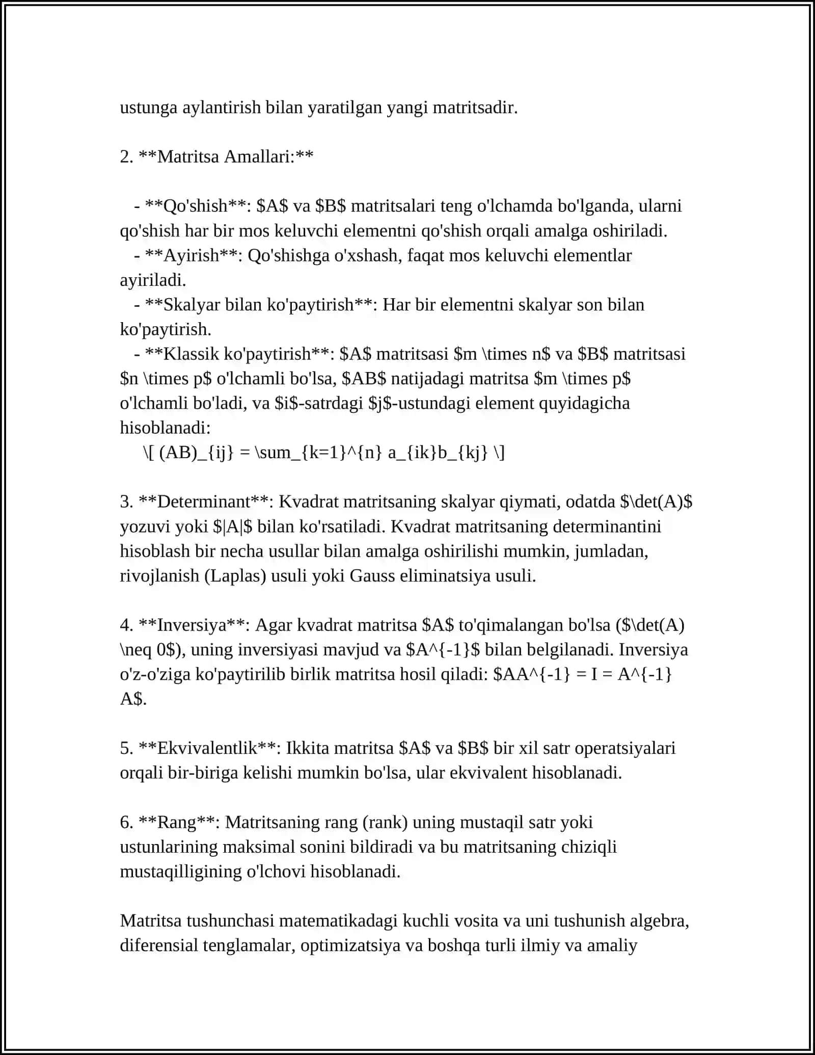 MATRITSANI HAQIDA TUSHUNCHA VA ULAR USTIDA AMALLAR 4