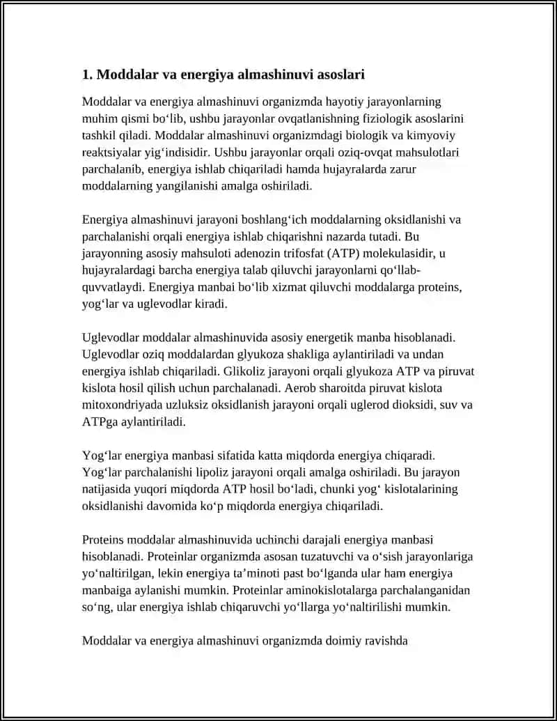 MODDALAR VA ENERGIYA ALMASHINUVI.OVQATLANISHNING FIZIOLOGIK ASOSLARI 4