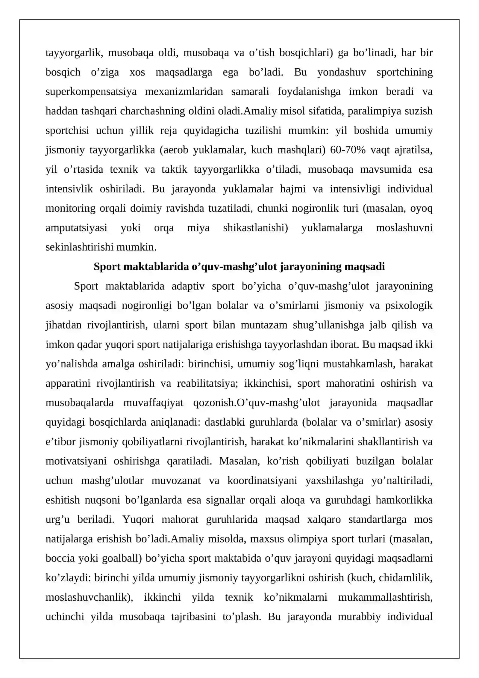 Adaptiv sport bo’yicha sport maktablarida o’quv mashg’ulot soatining yillik reja 4