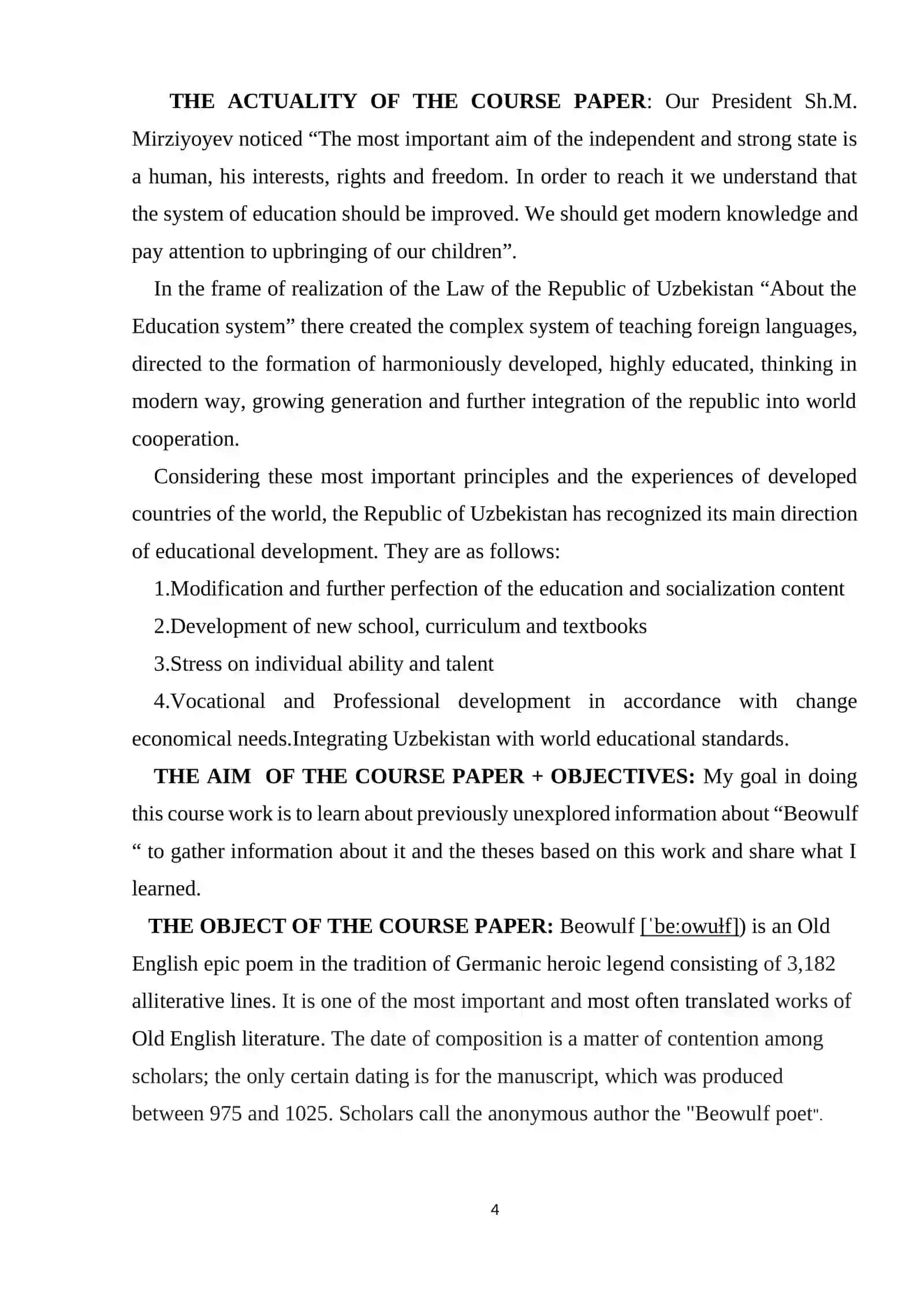 Course Paper on "Beowulf" Poem 4