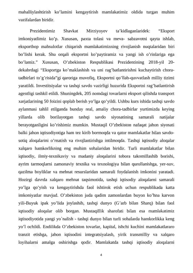 O’zbekistonda tashqi savdo geografiyasining sifat jihatidan o’zgarib borishi 4