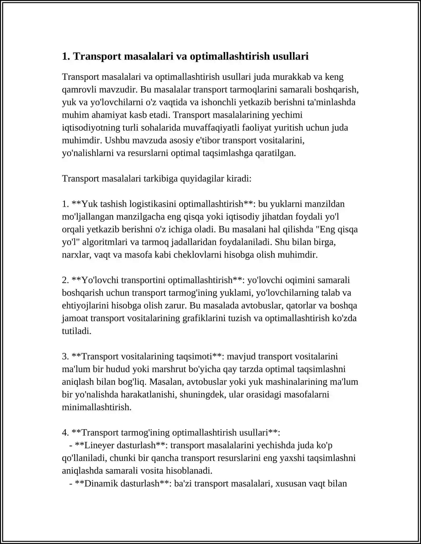 TRANSPORT MASALALARIGA KELTIRILADIGAN TAQSIMOT MASALALARI 4