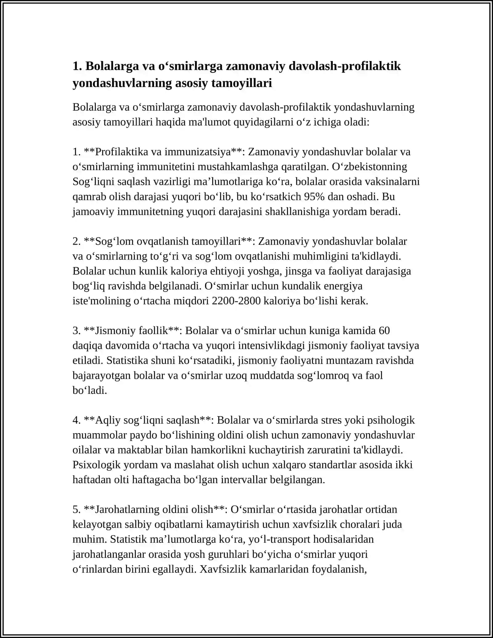 BOLALARGA VA O‘SMIRLARGA DAVOLASH-PROFILAKTIK YORDAM KO‘RSATISHNING ZAMONAVIY TAMOYILLARI 4