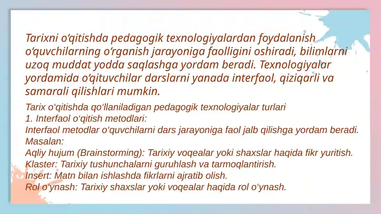 Tarix o’qitishda pedagogik texnologiyalardan foydalanish 4