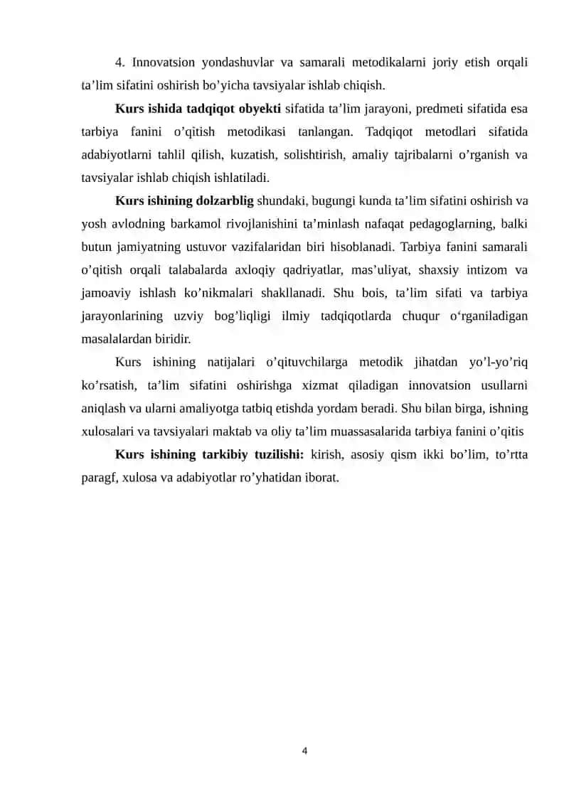 TA’LIM SIFATINI TA’MINLASHDA TARBIYA FANINI O’QITISH METODIKASI 4