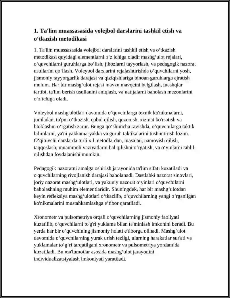 TA'LIM MUASSASALRIDA VALEYBOL,FUTBOL VA BASKETBOL DARSLARINI O‘TKAZISH USLUBYATI VA PEDAGOGIK NAZORAT 4