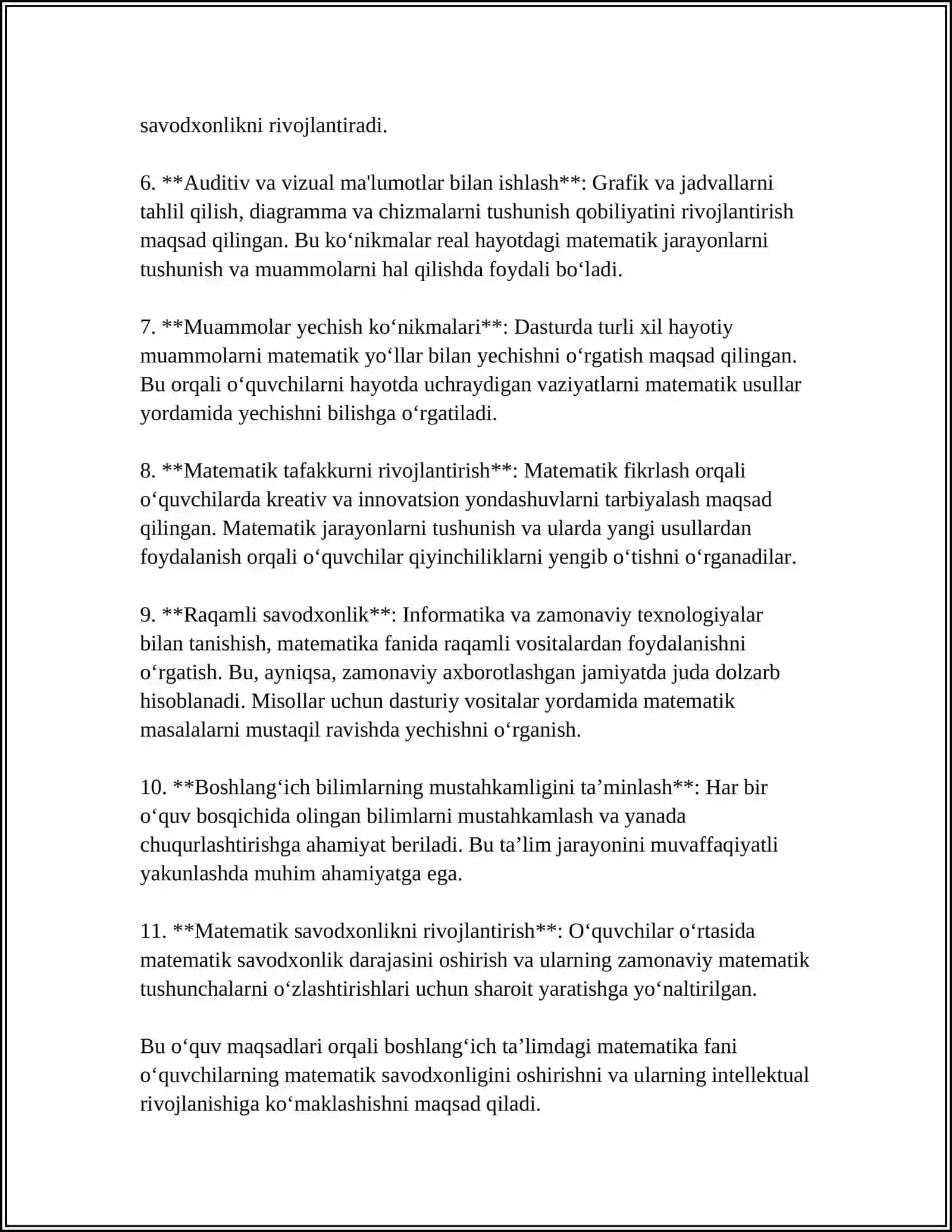 MUSTAQIL ISH Mavzu: BOSHLANG‘ICH TA’LIMDA MATEMATIKA FANINI O‘QITISHNING ASOSIY MAQSADI 4