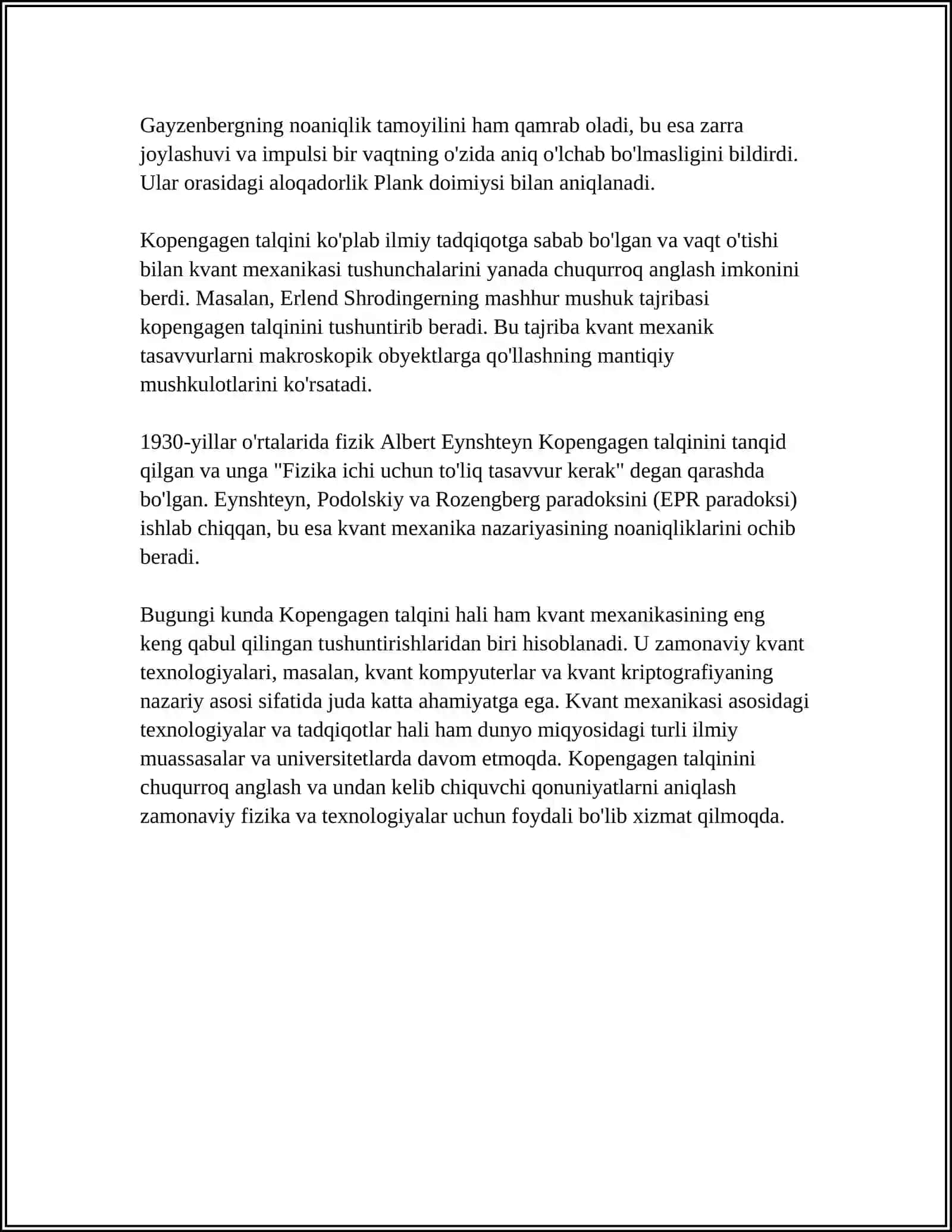 MUSTAQIL ISH Mavzu: KOPENGAGEN TALQINI 4