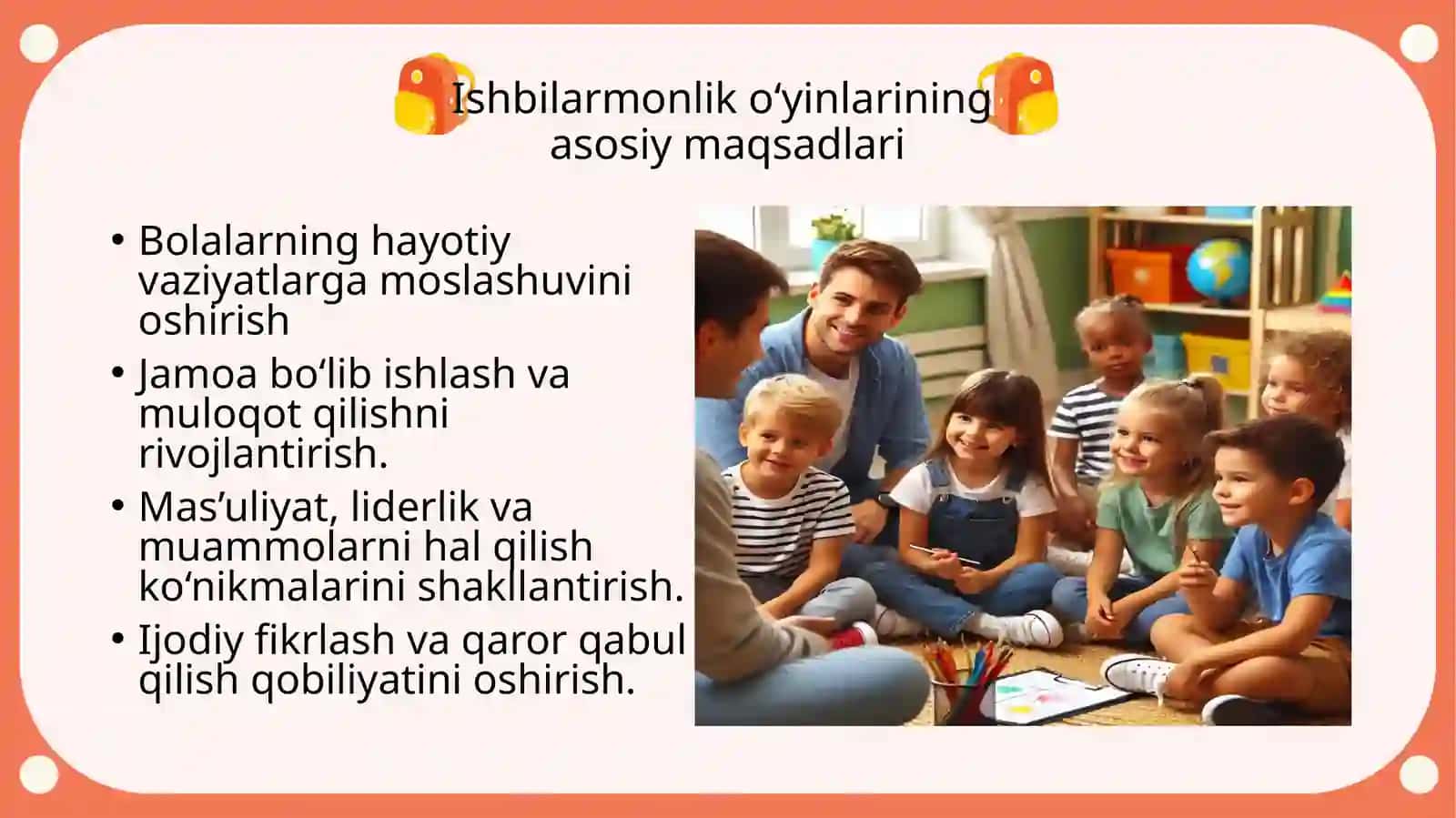 Maktabgacha yoshdagi bolalarning ishbilarmonlik o’yinlariga rahbarlik qilish slayd 4