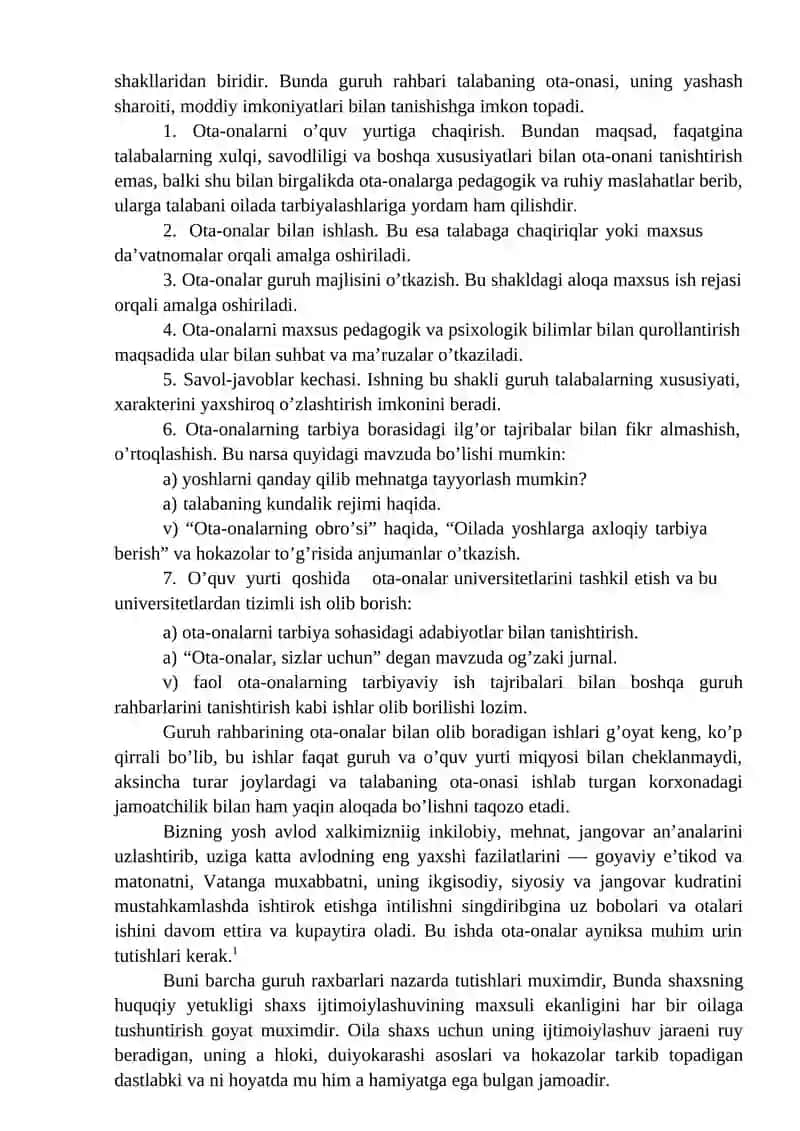 Guruh rahbarining ota onalar bilan olib boradigan ish shakllari 4