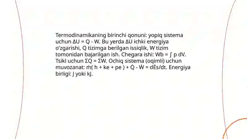 Tеrmodinamik jarayonda ish va issiqlik miqdori 4